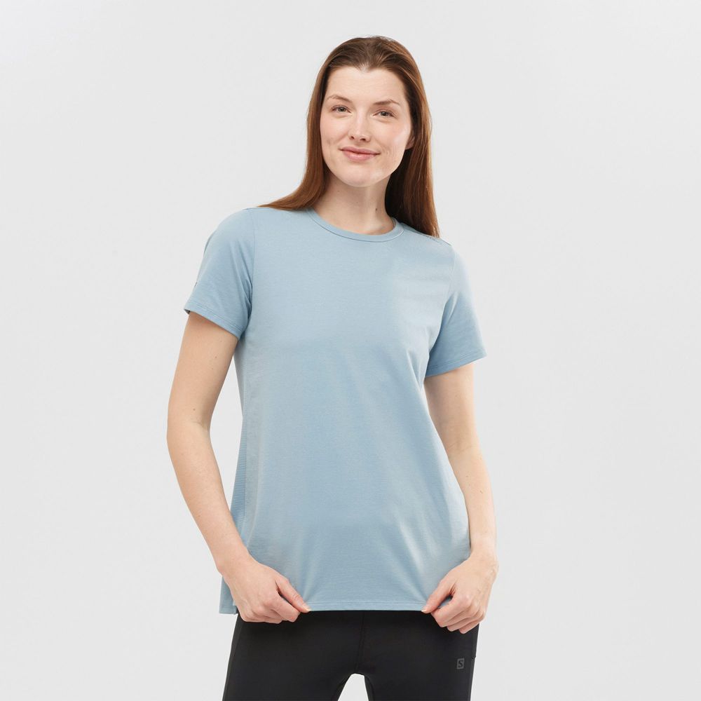 SALOMON OUTLIFE LAYERING W Philippines - Women's Tee Shirts - Ashley Blue | 624578-KEM